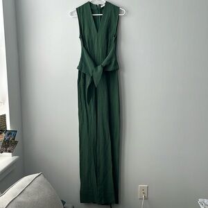 Mango green tie front jumpsuit in XS